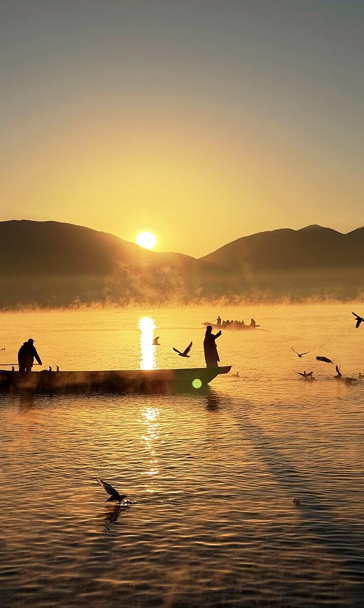 12月的泸沽湖，迎来了封神的季节！日出晨雾绝美！红嘴鸥已就位！